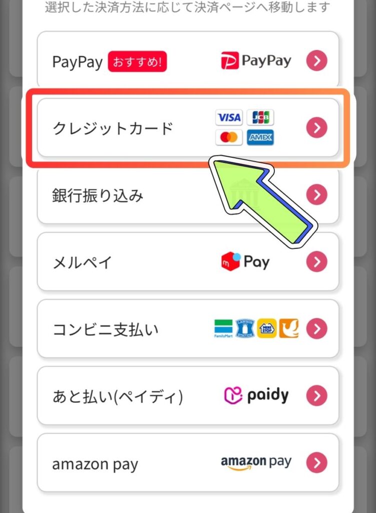 クレジットカード支払い手順1